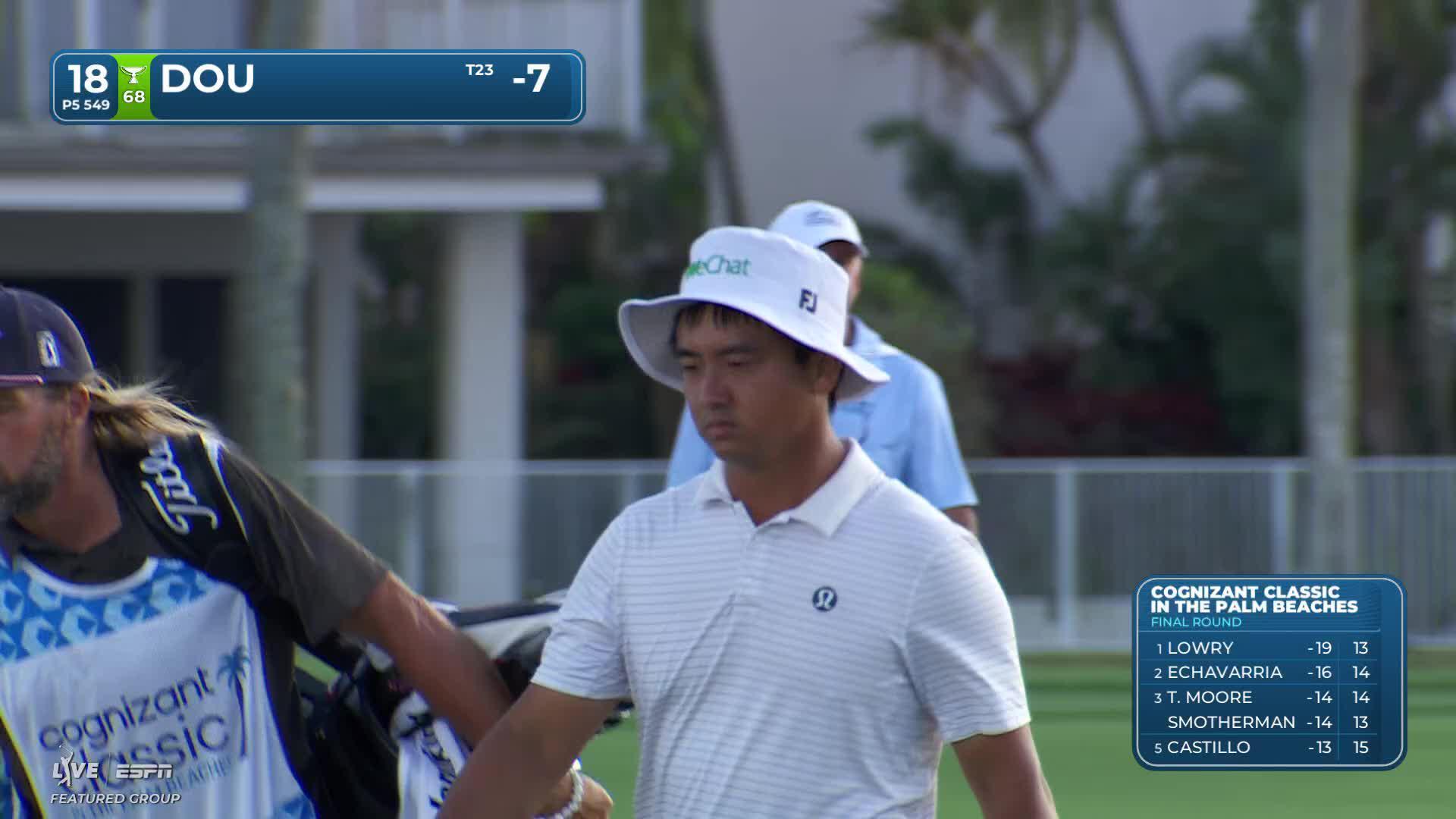 Zecheng Dou sinks 21-foot birdie putt on No. 18 at Cognizant Classic