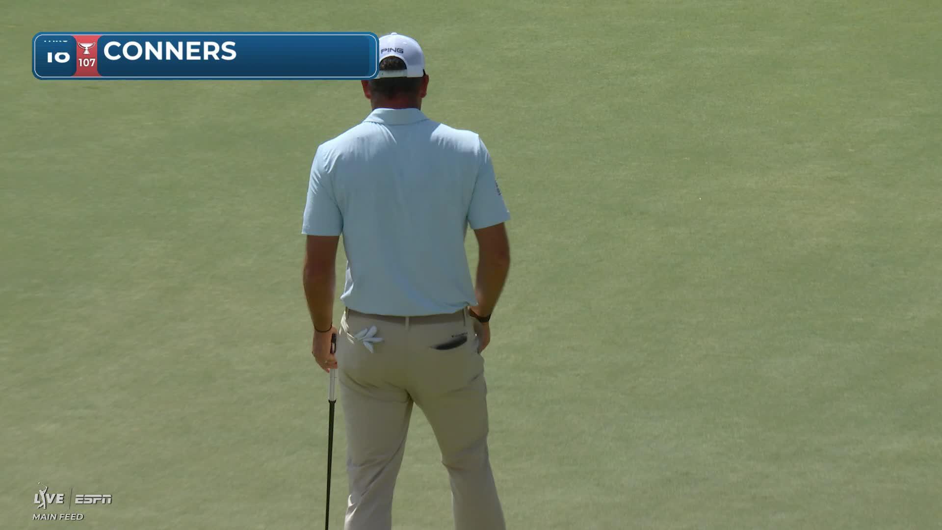 Corey Conners sinks 11-foot birdie putt on No. 18 at Arnold Palmer