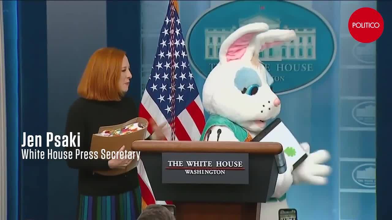 Easter Bunny crashes White House press brief