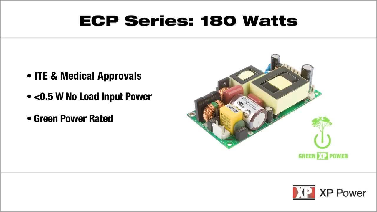 ECP180 Series - Ultra high efficient 180 Watt AC-DC power supplies in 2 x 4" footprint