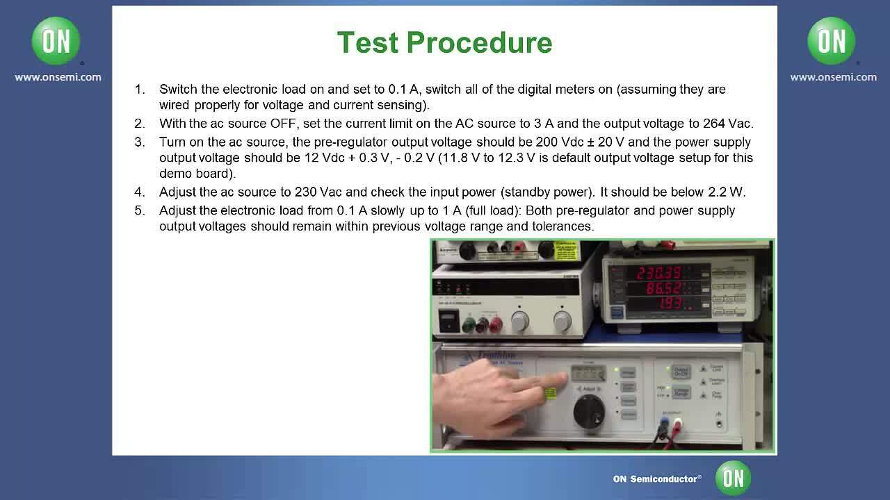15W Wide Mains Pre-Regulator Evaluation Board - NCP1075PREGEVK Test Procedure