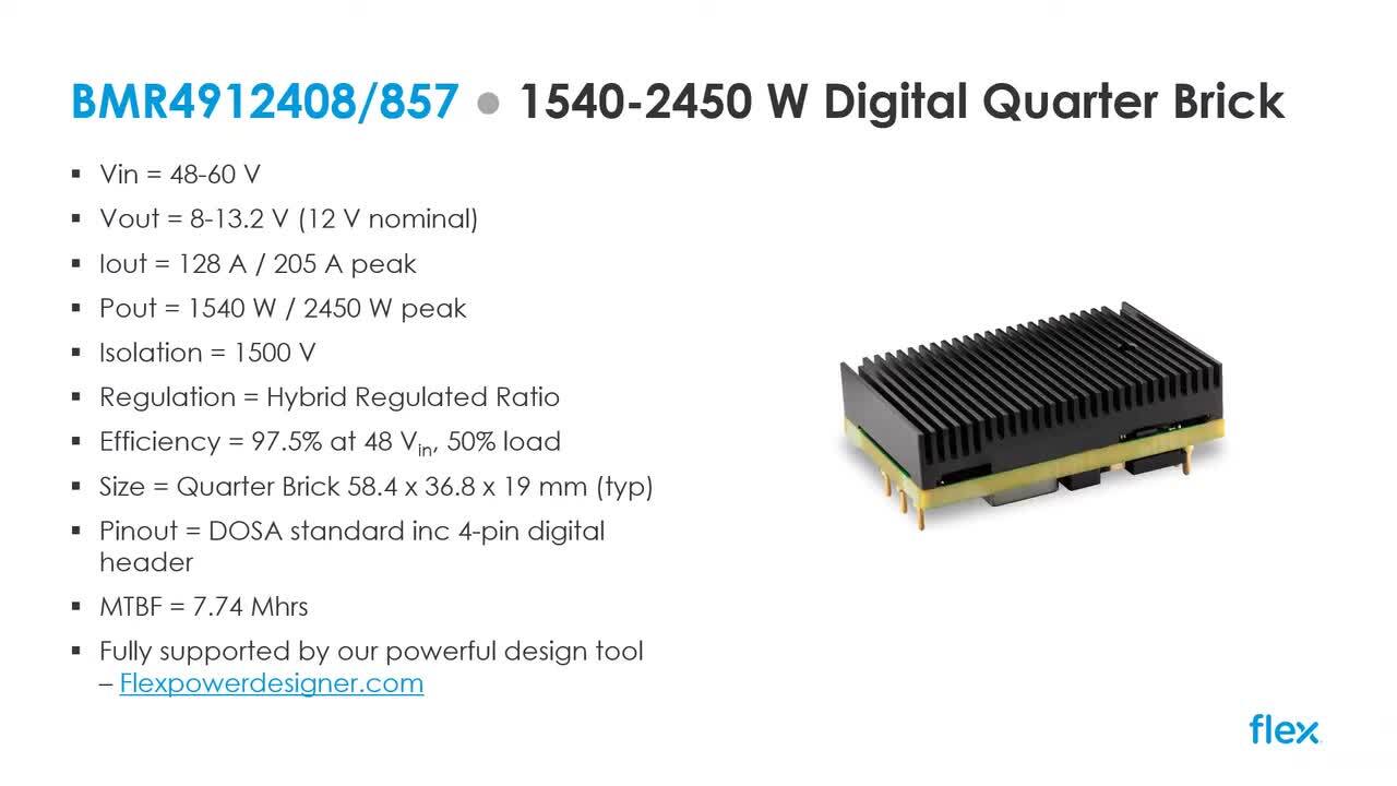 BMR491 – digital isolated quarter brick DC/DC converter (2450W peak)