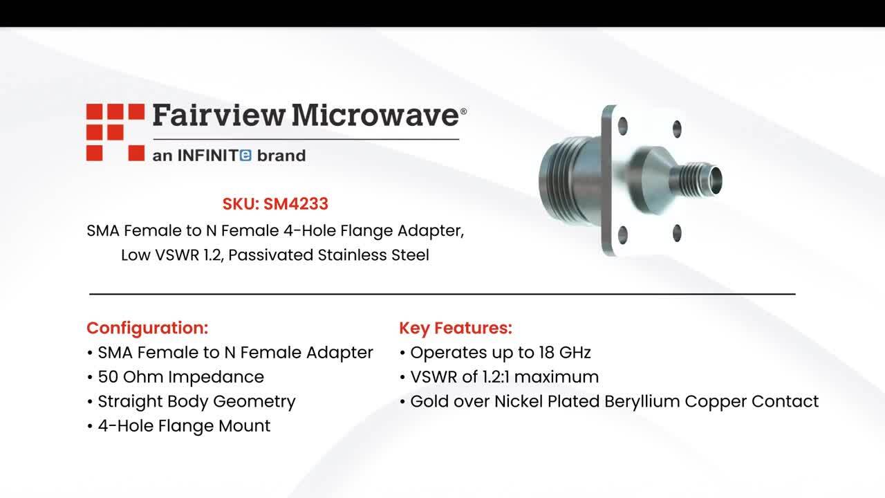 SM4233 SMA Female to N Female Flange Adapter | DC to 18 GHz, 1.2 VSWR