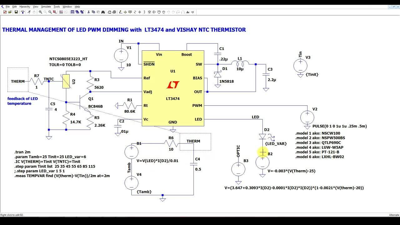 Resistors: LTSpice Simulation of LED Current Control with Temperature Sensing by NTC