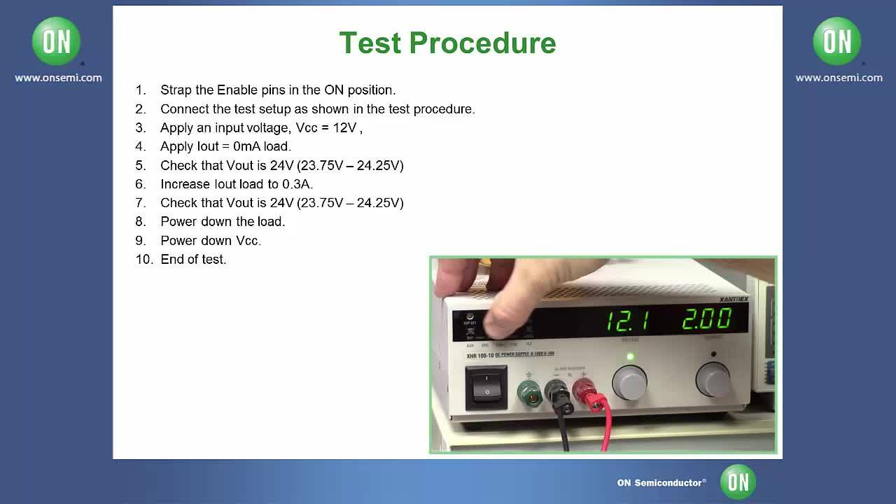 SOIC-8 Boost Evaluation Board - NCP3064SCBSTGEVB Test Procedure