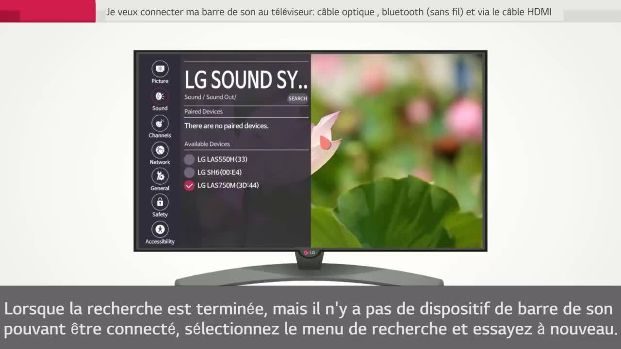Librairie d'aide : [Vidéo] LG TV - Connecter une barre de son au téléviseur  : audionumérique optique, Bluetooth ou HDMI