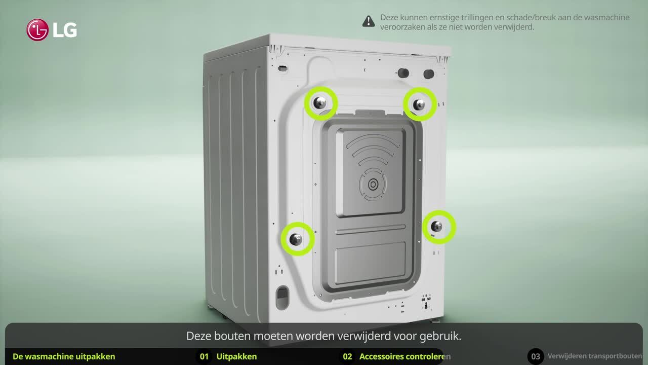 hack Ondergedompeld Zware vrachtwagen Video uitleg: Video uitleg: Uit verpakking halen en transportbouten  verwijderen van LG wasmachine | LG Nederland