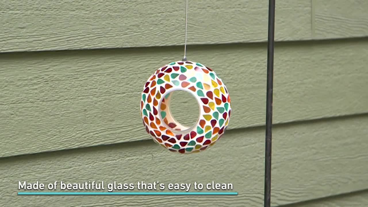Sunnydaze 6 in. Blue Mosaic Fly-Through Hanging Outdoor Bird