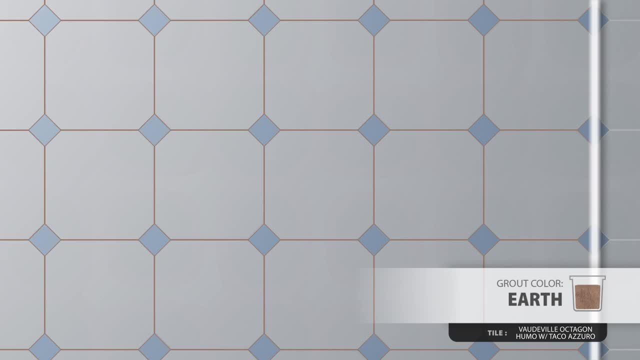 Merola Tile Vaudeville Octagon Humo with Taco Azzuro 8 in. x 8 in