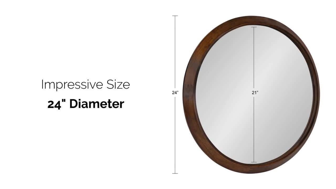 Kate and Laurel Uldrich Modern Round Mirror, 24 inch Diameter, Walnut Brown, Decorative Farmhouse Mirror for Wall Decor