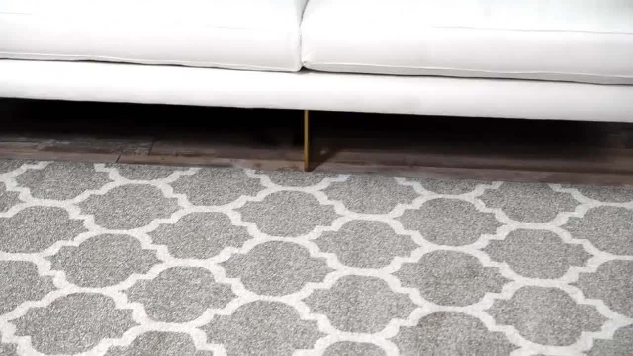 Unique Loom Trellis Collection Teppich Rund – Marokkanisches Gitter-Muster, Grau/beige, 185 Cm Durchmesser