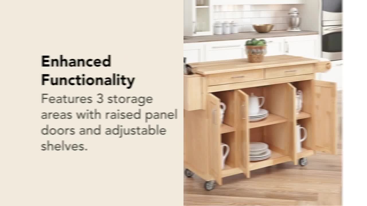 HOMESTYLES Natural Wood Kitchen Cart with Breakfast Bar 5023 HOMESTYLES Natural Wood Kitchen Cart with Breakfast Bar 5023