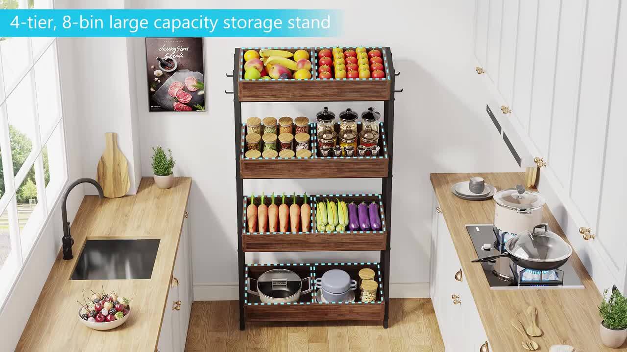 BYBLIGHT Ahlivia Rustic Brown 29 in. W Display Cabinet Wood Fruit Vegetable  Storage Rack with 4 Tiers Basket BB-JW0428DT, image size:1280x720