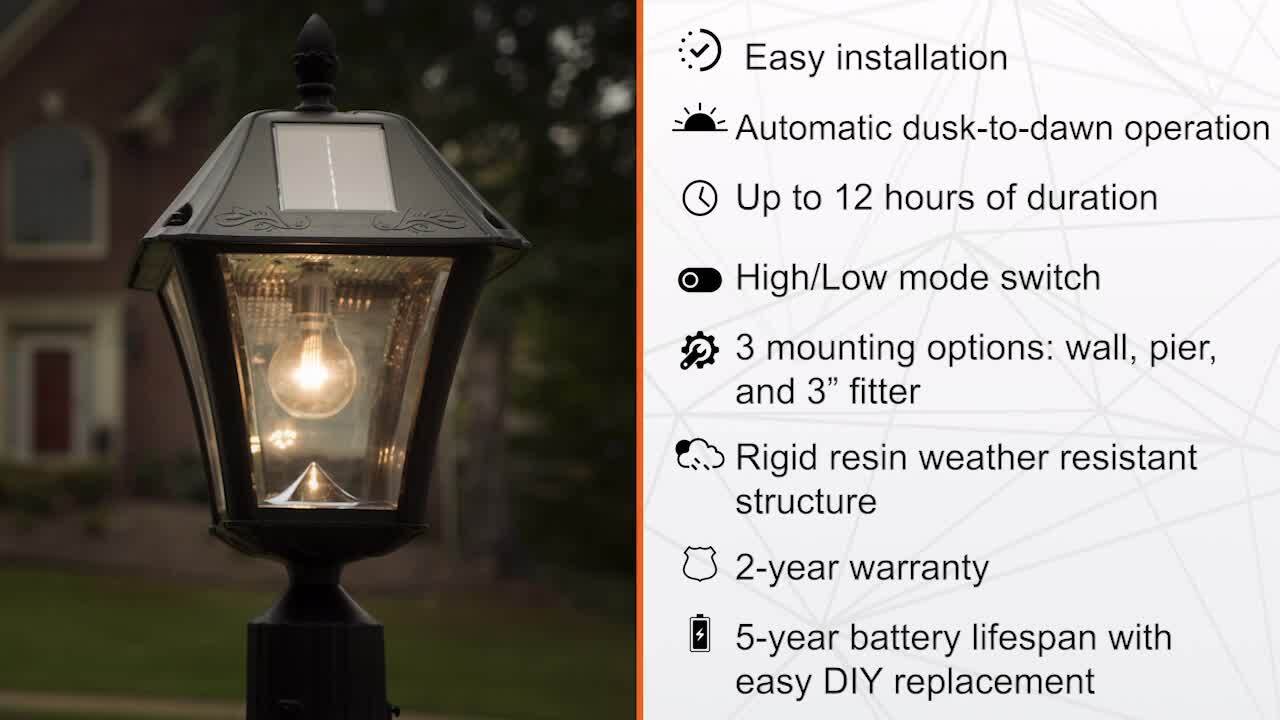 GAMA SONIC Baytown II Bulb Black Outdoor Solar Weather Resistant