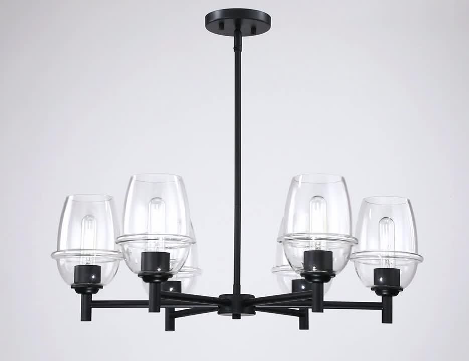 Designers Fountain - Summer Jazz 6-Light Matte Black Transitional Sputnik Chandelier for Dining Areas with No Bulbs Included