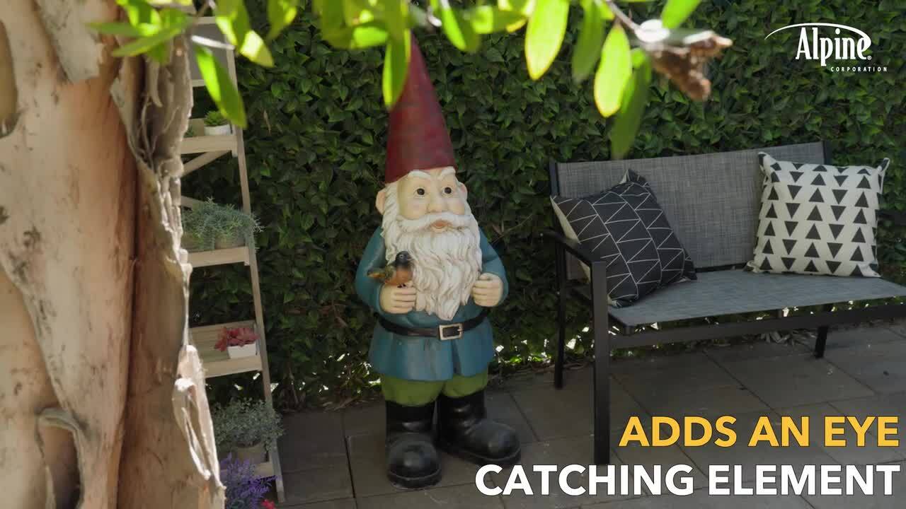 Alpine Corporation 50 in. Tall Gnome Garden Statue with Bird