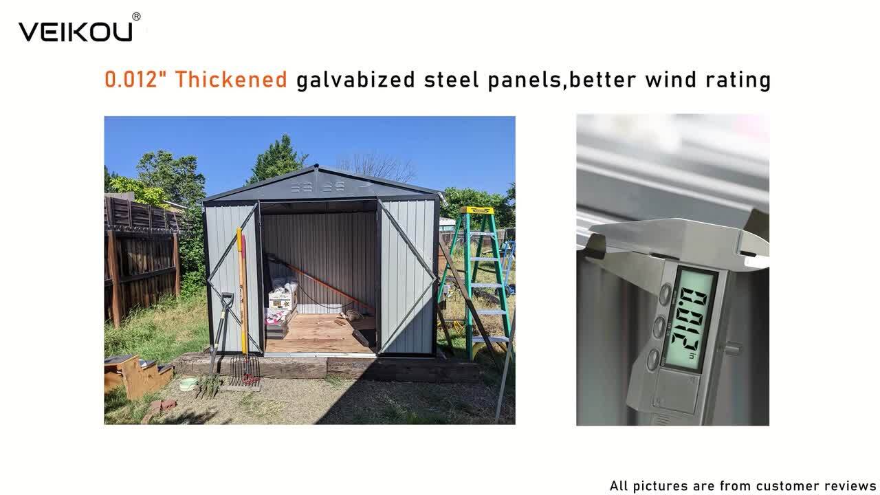 VEIKOUS 8 ft. W x 12 ft. D Outdoor Metal Storage Shed in Gray (96