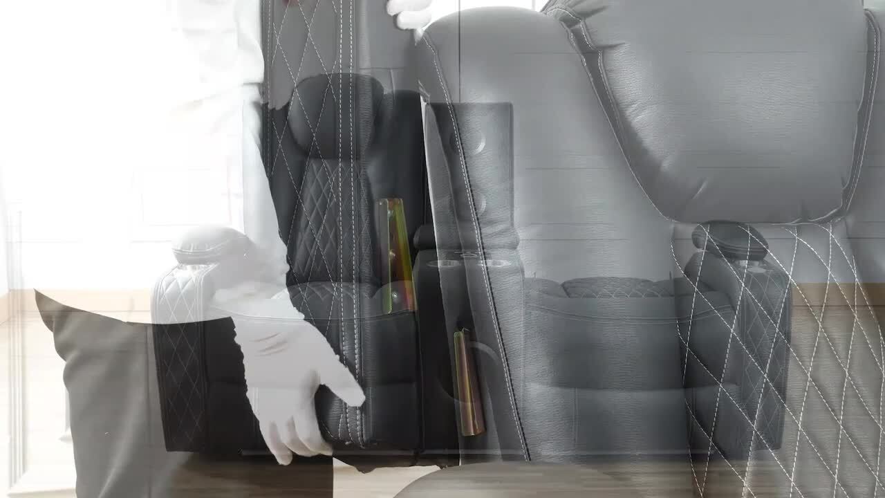 HOMESTOCK Home Theater Seating, Movie Theater Chairs, Power Recliner Loveseat with 6 Cupholders and Tray Air Leather in White 50846HD