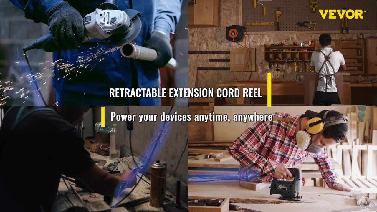 VEVOR Retractable Extension Cord Reel, 65 FT, Heavy Duty