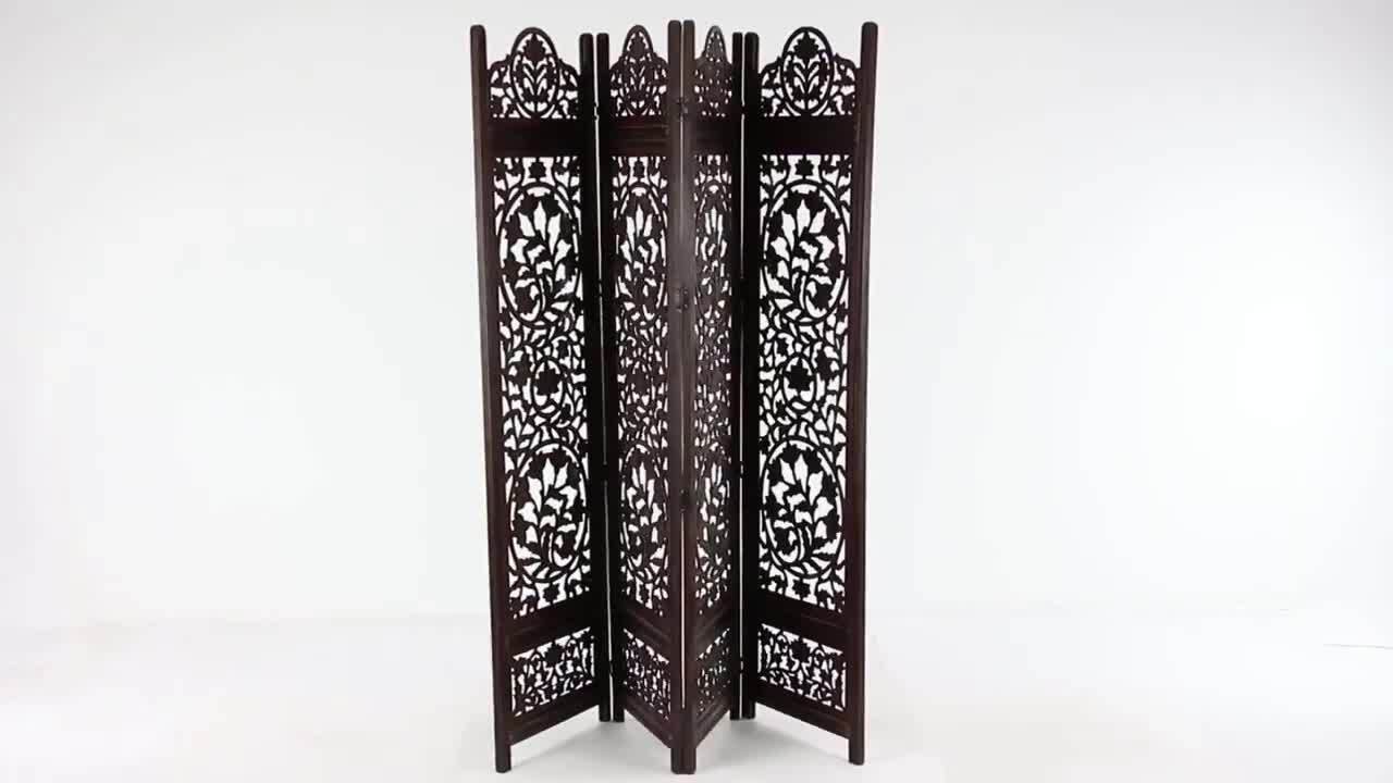Litton Lane 6 ft. Black 4 Panel Floral Handmade Hinged Foldable Partition  Room Divider Screen with Intricately Carved Designs 14276 - The Home Depot