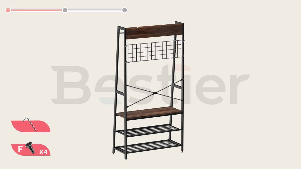 Bestier Walnut Multi-Functional Hall Tree and Coat Rack Combo with