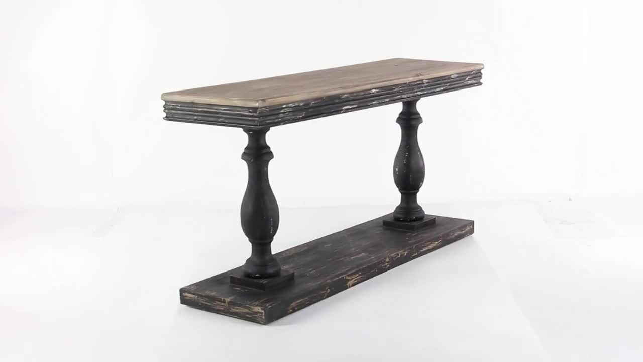 distressed black wood console table