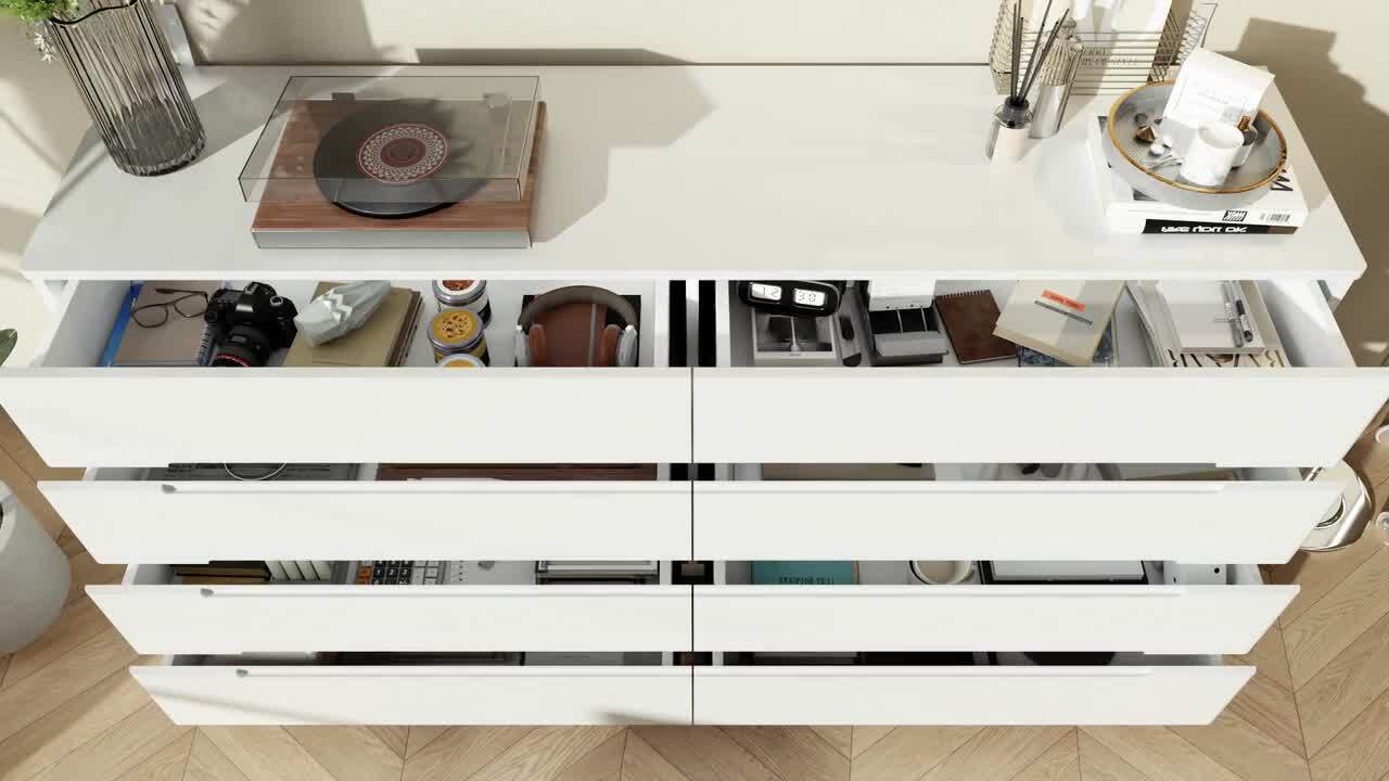 FUFU&GAGA High Gloss White Wood 8-Drawer Chest of Drawers Storage