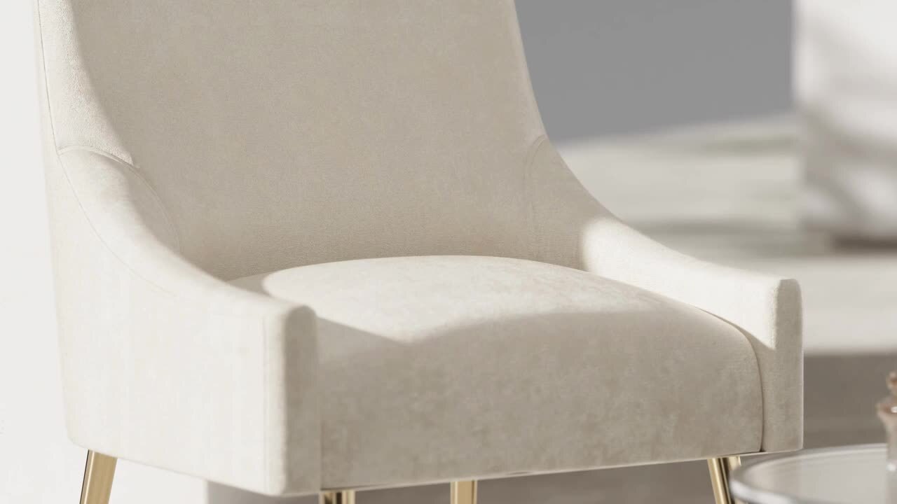 Boyel Living Beige Velvet Dining Chair with Pulling Handle