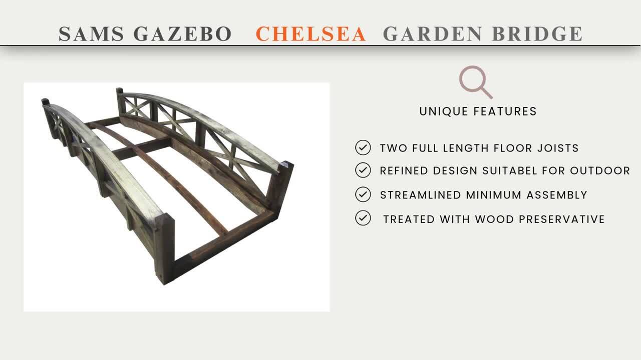 SamsGazebos Chelsea Wood Garden Bridge in Turquoise 8 ft. MB-CH8