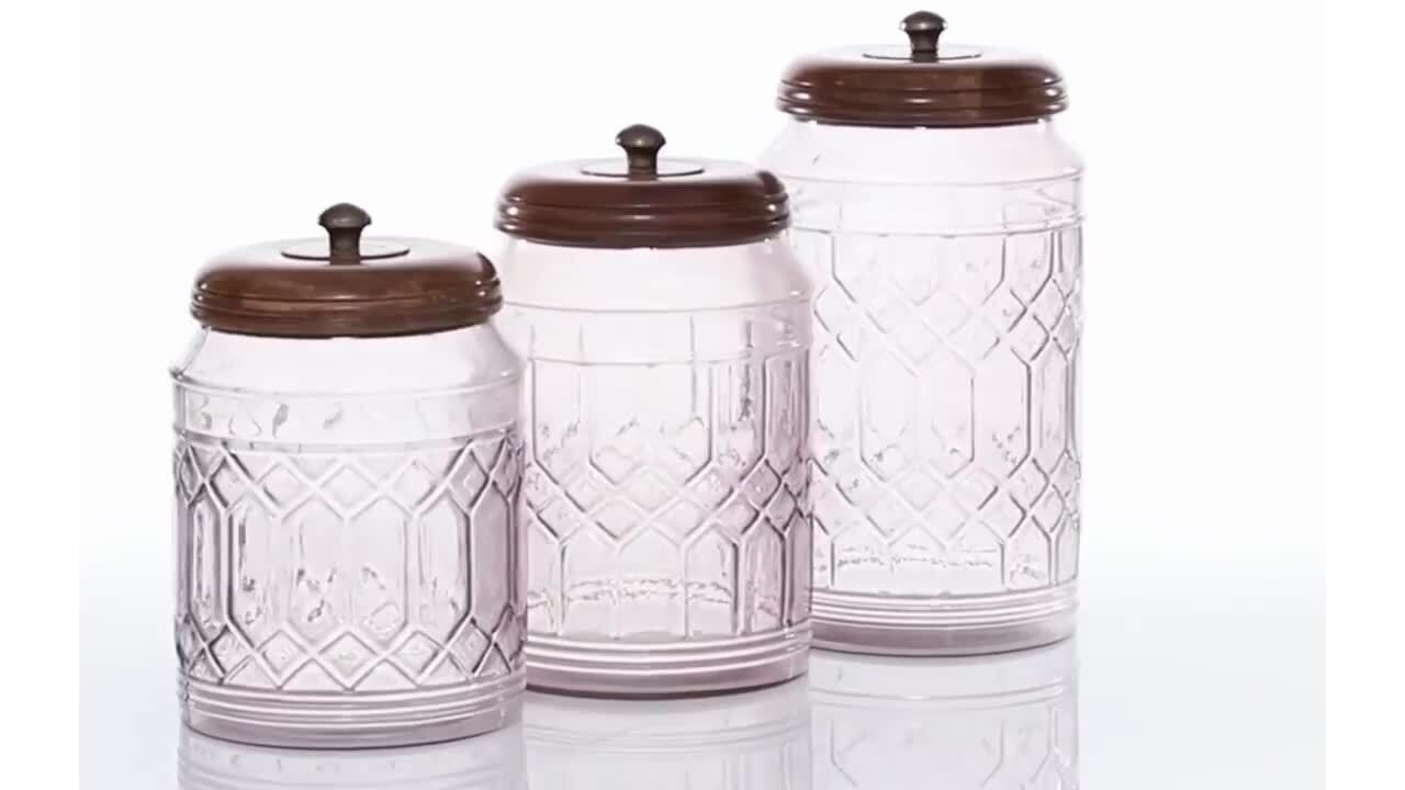 Newest Set of 3 Vintage Clear Glass Canisters W/ wooden Lids