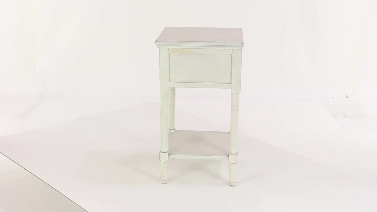 16 in. Cream 1 Drawer and 1 Shelf Large Rectangle Wood End Accent Table