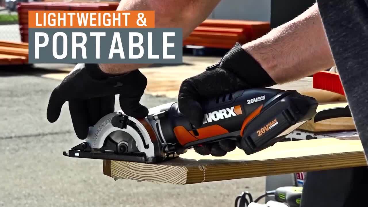 Worx POWER SHARE 20-Volt Worxsaw 3-3/8 in. Compact Circular Saw (Tool Only)  WX523L.9 The Home Depot