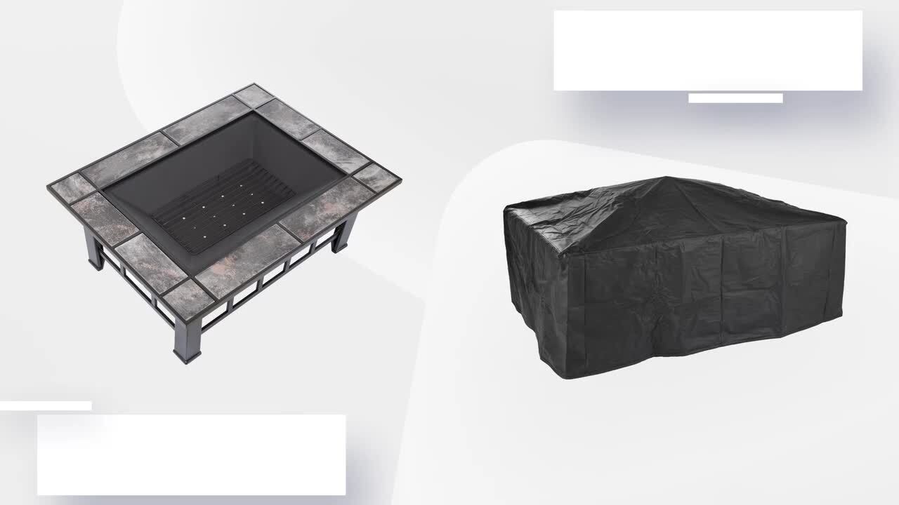 37 in. Steel Rectangular Tile Fire Pit with Cover
