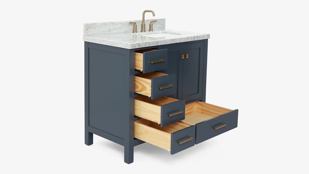 ARIEL Cambridge 37-in Midnight Blue Undermount Single Sink Bathroom Vanity  with Pure White Quartz Top in the Bathroom Vanities with Tops department at