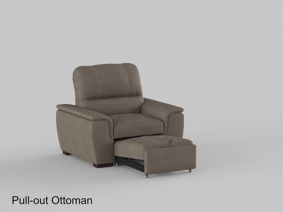 Lazzara Maja Gray Microfiber Arm Chair with Pull-out Ottoman