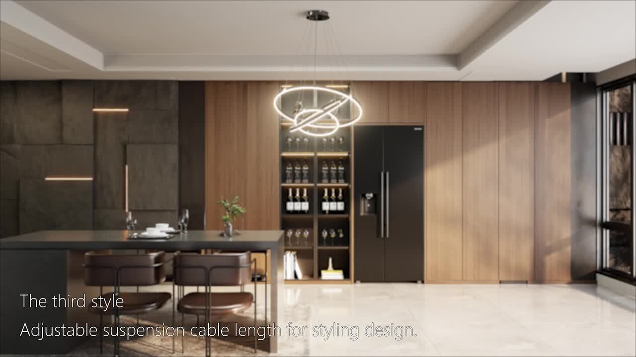 TOZING 31 in. 3-Light Modern Black Geometric Adjustable Styling Tiered Integrated LED Chandelier for Bedroom and Kitchen Island CLXFGDD-B TOZING 31 in. 3-Light Modern Black Geometric Adjustable Styling Tiered Integrated LED Chandelier for Bedroom and Kitchen Island CLXFGDD-B