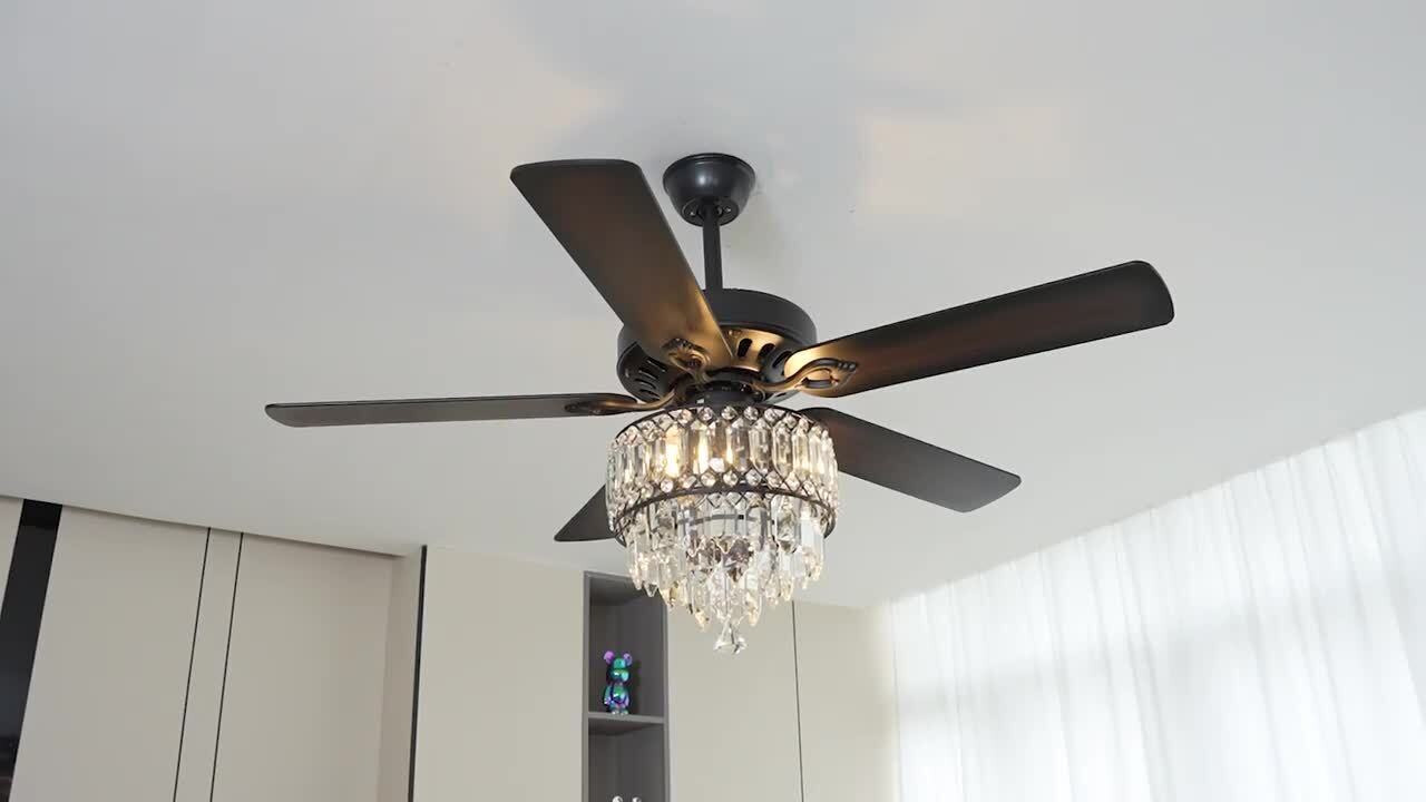 Oaks Aura Cerello 52 in. Indoor Black Glam Crystal Shade