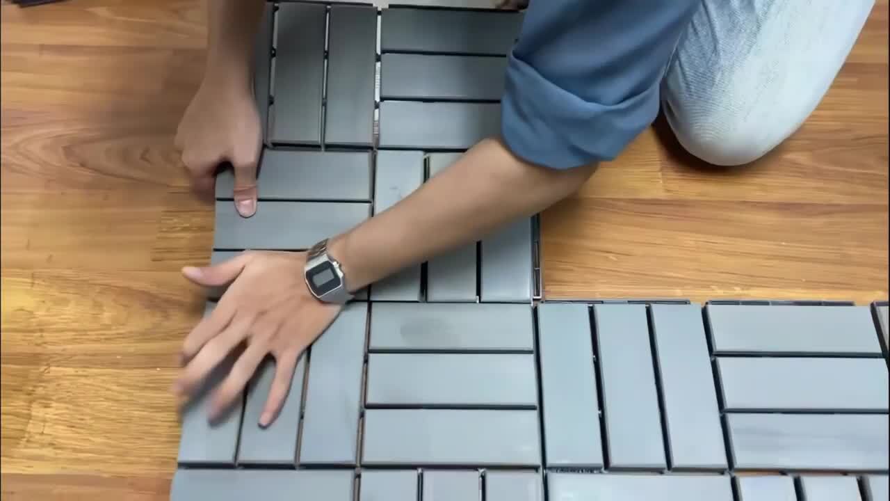 GOGEXX 12 in. x 12 in. Checker Pattern Acacia Wood Interlocking Flooring Deck Tiles Square Outdoor Patio Brown Pack of 10 Tiles