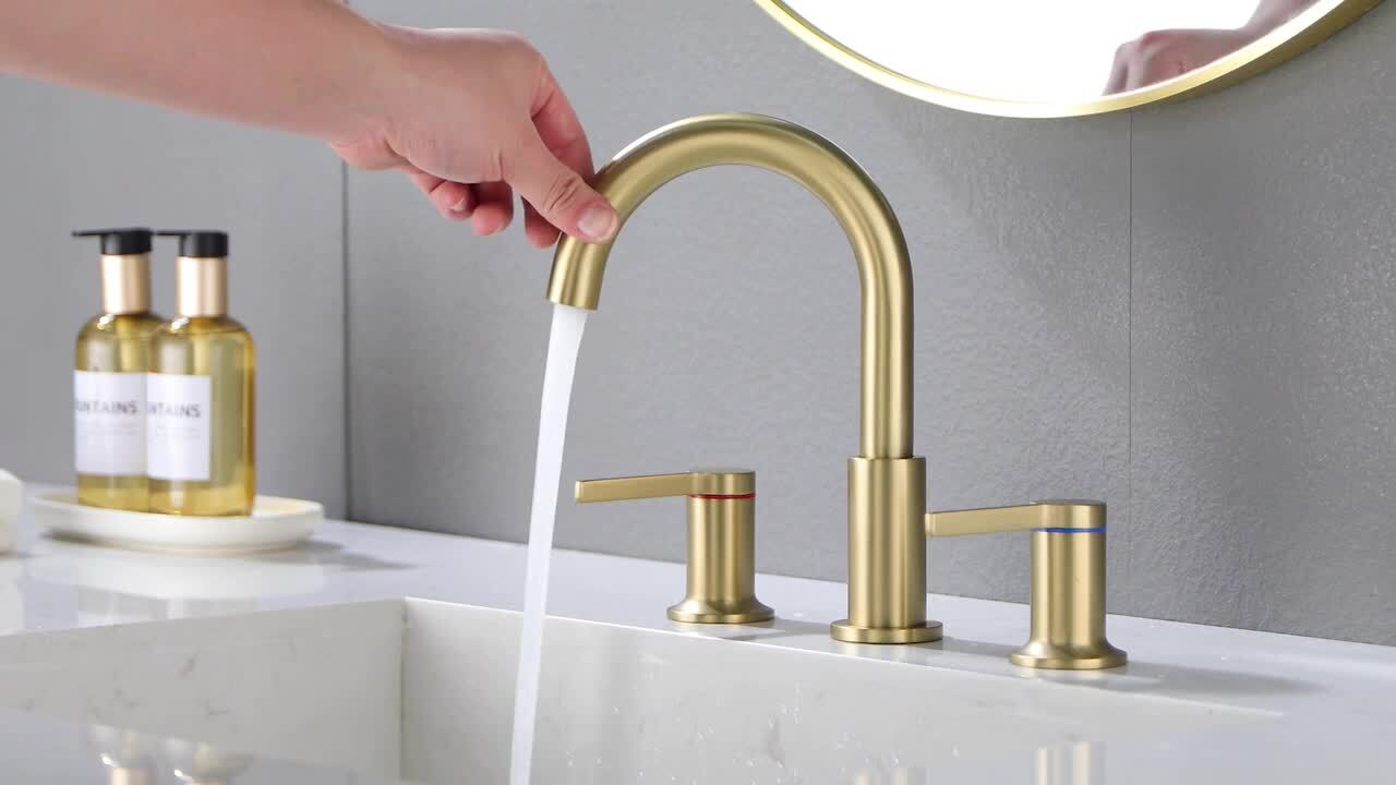 3PCS Bathroom Gold Basin Faucet Double Handles Sink Mixer Deck Mount Vanity  Tap