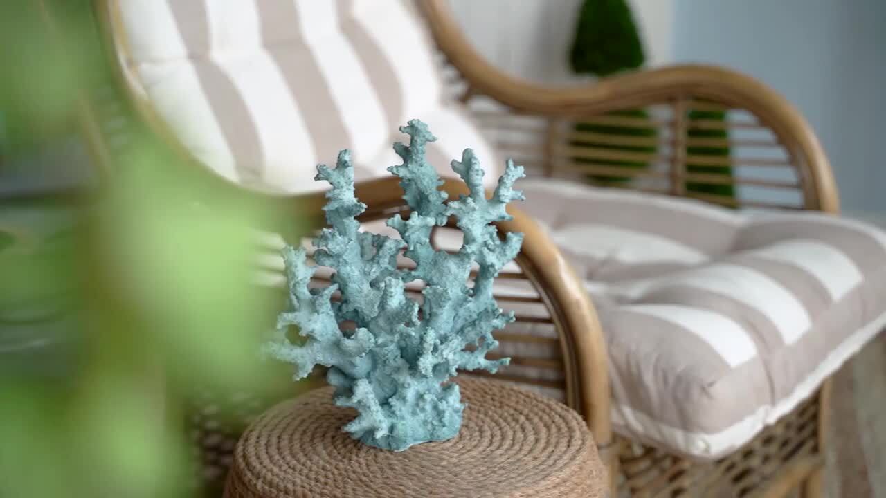 A&B Home Coral Sculpture - Blue Coral Figurine with Glass Base Centerpiece  Table Décor, Nautical Home Décor, 10 x 9 x 8