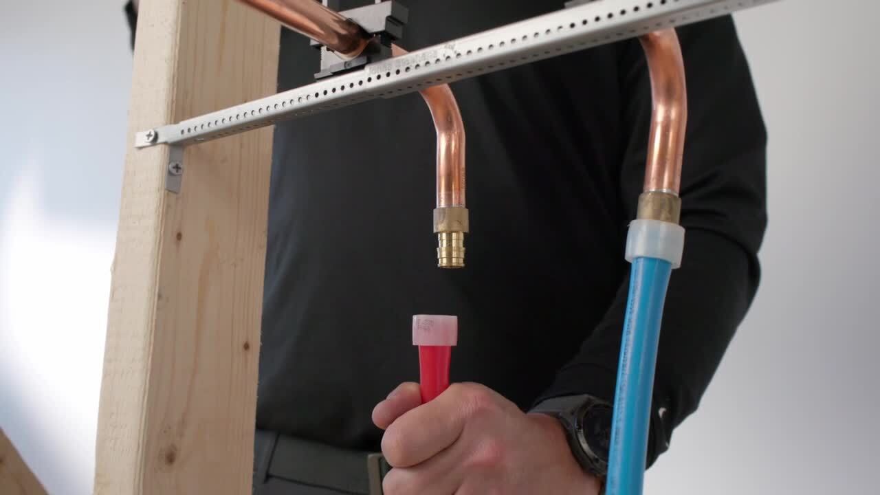 JONES STEPHENS - 1/2 in. Crimp PEX (F1807) x 4 in. x 12 in. Copper Stub Out 90° Elbow with Square Mounting Flange