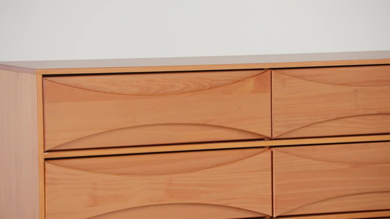 Walker Edison Furniture Company Mid-Century Modern Walnut 6-Drawer 58.5 in.  Dresser with Curved Detailing HD10002