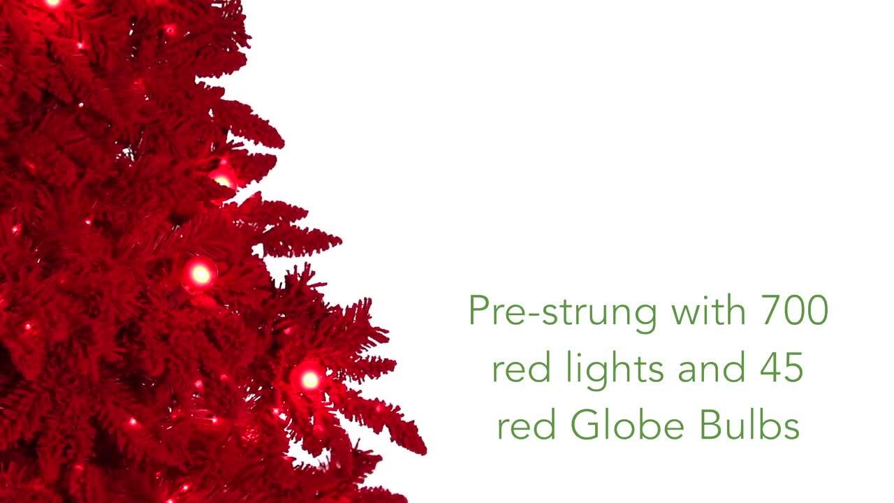 Nearly Natural 8 ft. Red Flocked Fraser Fir Artificial Christmas