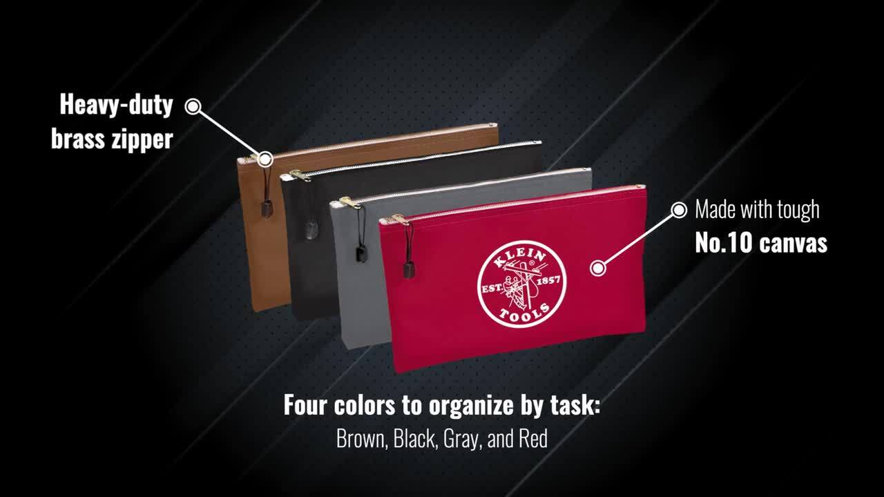 KL No 10 Canvas Zipper Tool Bag,12-1/2 x7",4 Pieces 5141 Brown/Black/Gray/Red 