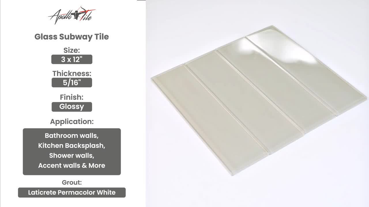 Apollo Tile (Sample) Colorway Pearl White 3-in x 12-in Multi-finish Glass Subway Wall Tile