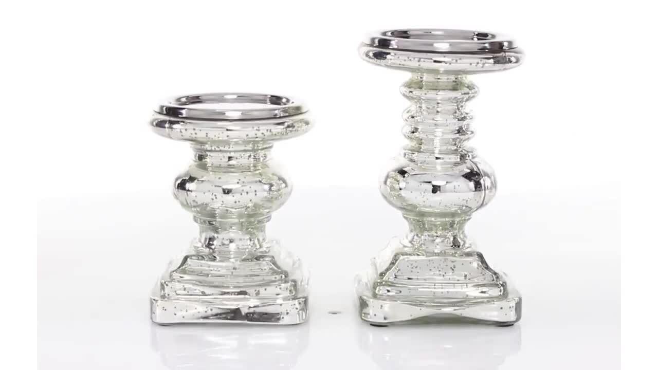 VERY GOOD CONDITION USA 2 PIECE CANDLE HOLDERS Glass White & Silver 