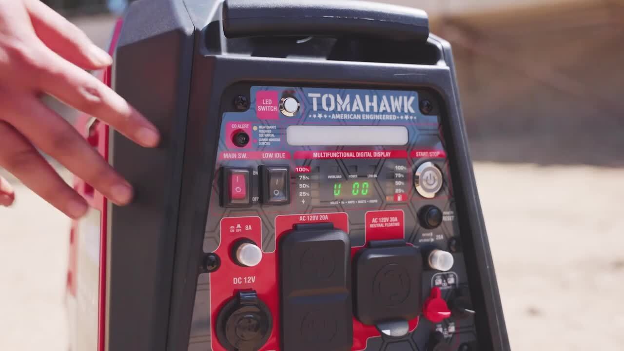 TOMAHAWK 3500 Watt Inverter Generator Super Quiet Portable Power for Residential Home Use 120V 220V and USB Outlet Panel with Wheels