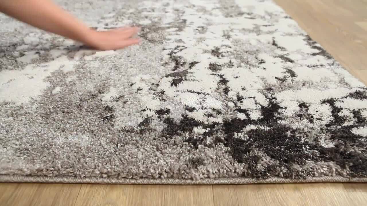 7' X 9' Rug-Abstract Plush Shag Greys