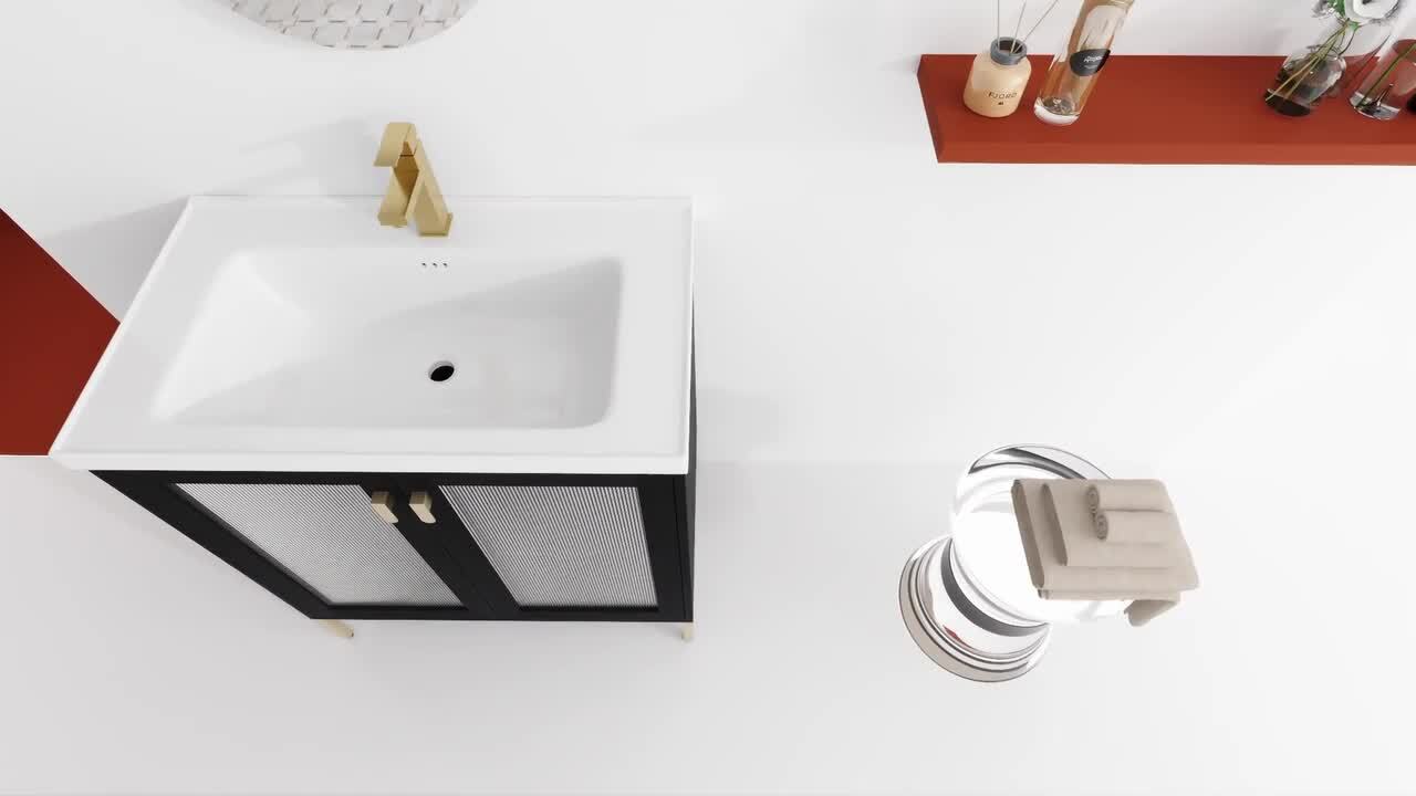 Eviva Cup 24 in. W x 18 in. D x 34 in. H Bath Vanity in Wenge (Dark Brown) with White Ceramic Top with White Sink