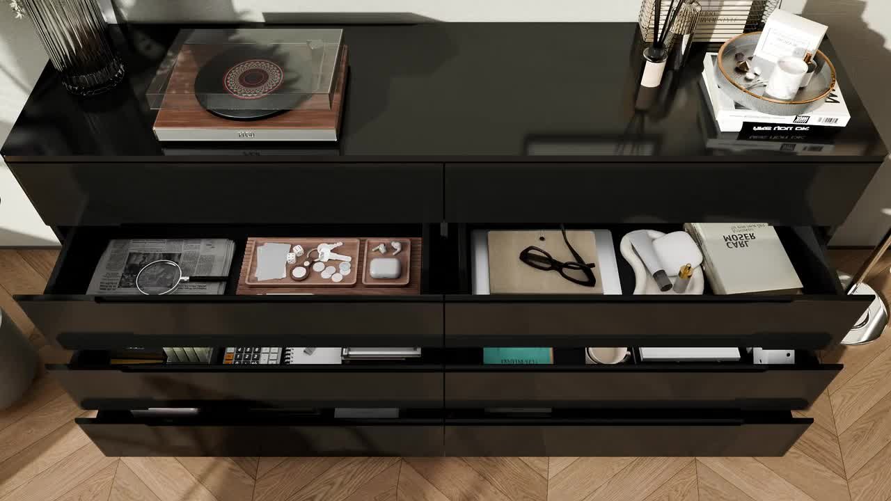 FUFU&GAGA Black 8-Drawer 63 in. W Wood Double Dresser Chest of  display picture 1